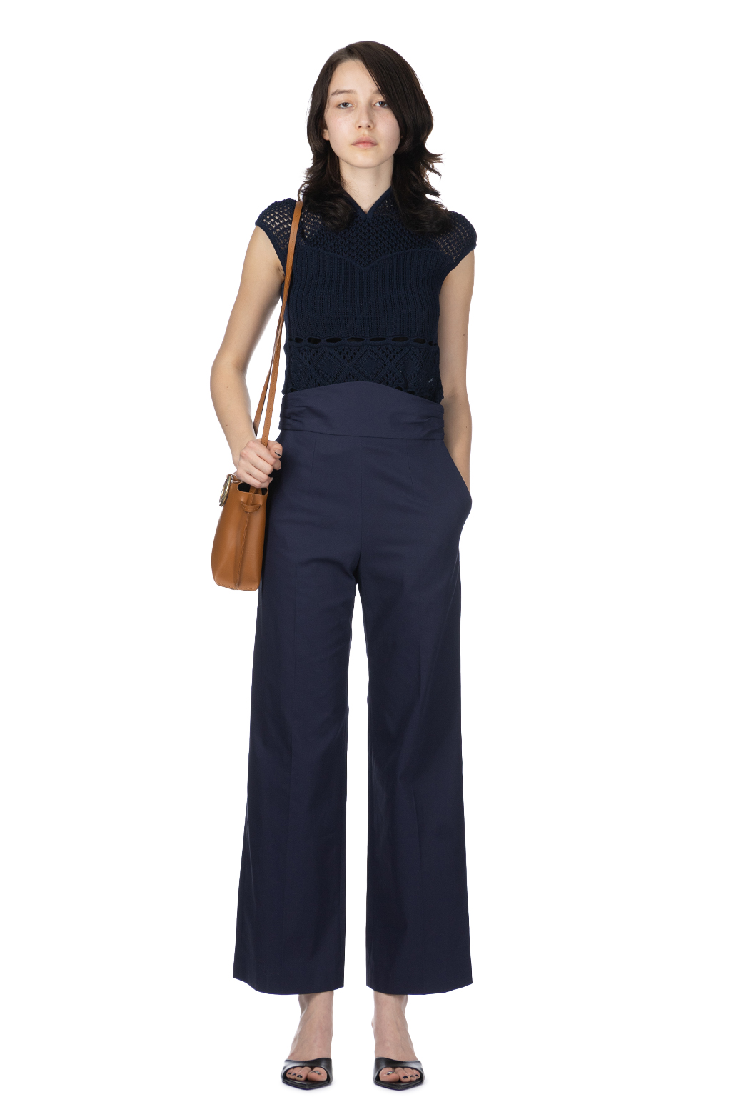 Mame Kurogouchi - Back String Cotton Flare Trousers - Navy